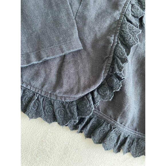 Relativity Womens 100% Linen Ruffle Cardigan PM Black Lace Trim & Tie Whimsigoth - Picture 9 of 9